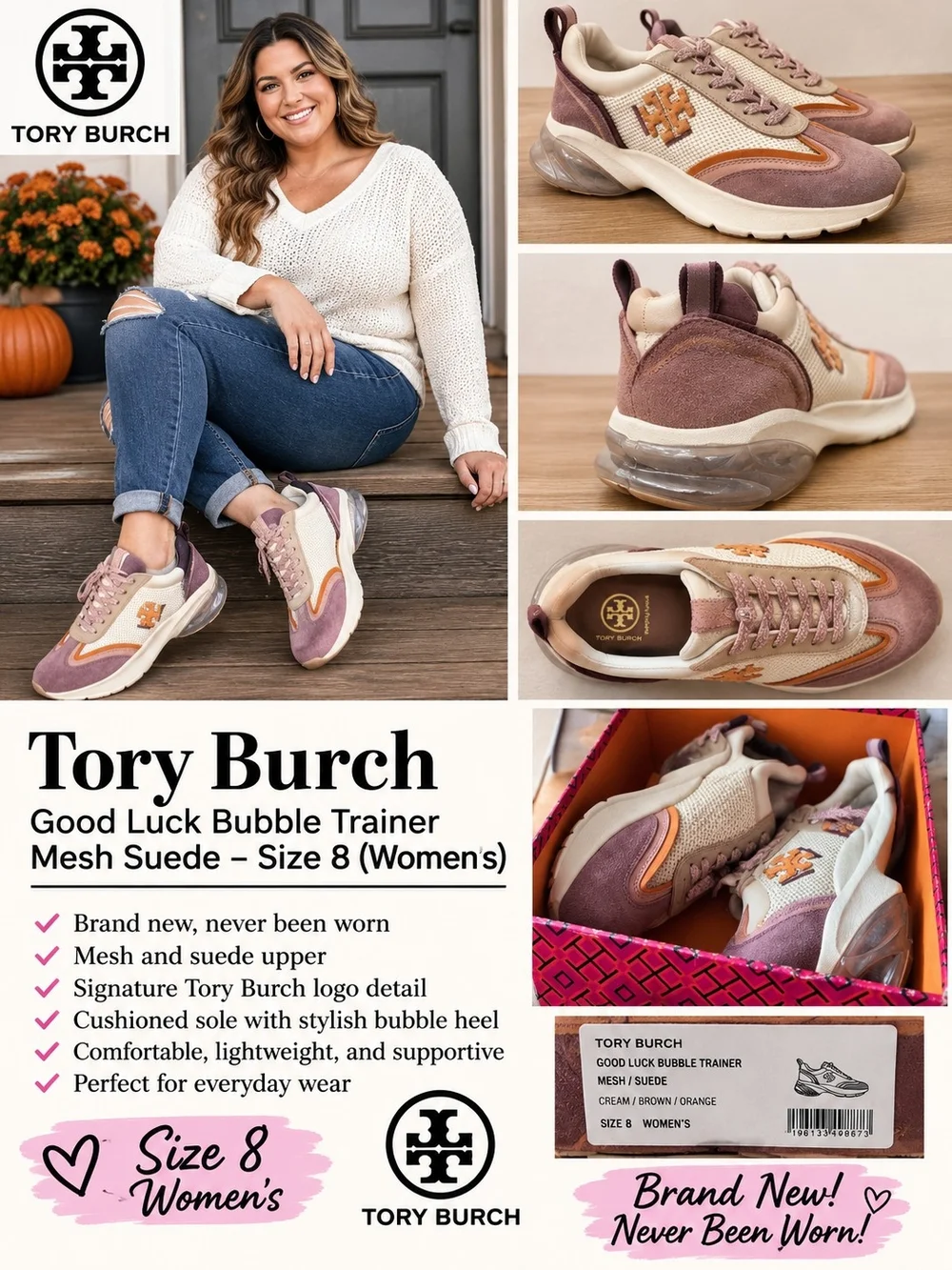 Tory Burch Mesh Suede Sneakers in Cream, Mauve & Tan